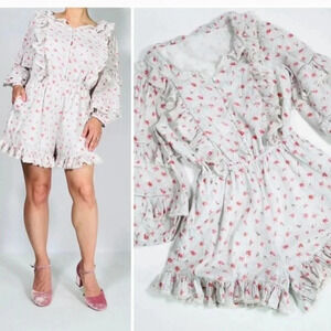 LOVE SAM Cute lace ruffle cotton romper shorts Floral | Size Small